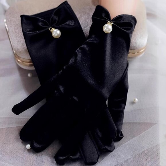 Women's Black Velvet Short Gloves Flapper Wedding Dinner Party Proms - Picture 4 of 6